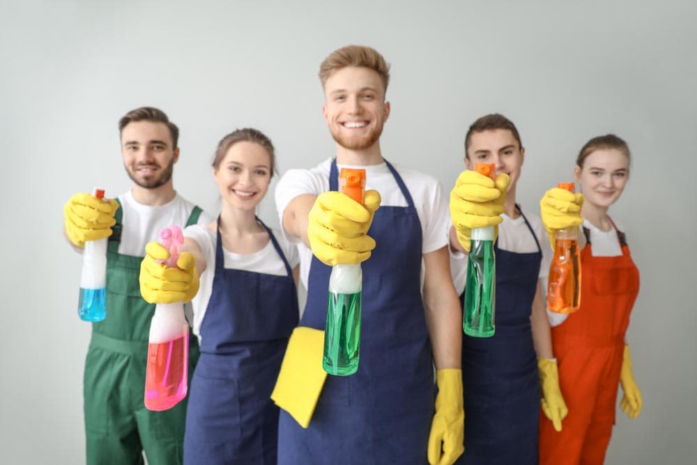 Happy cleaning team