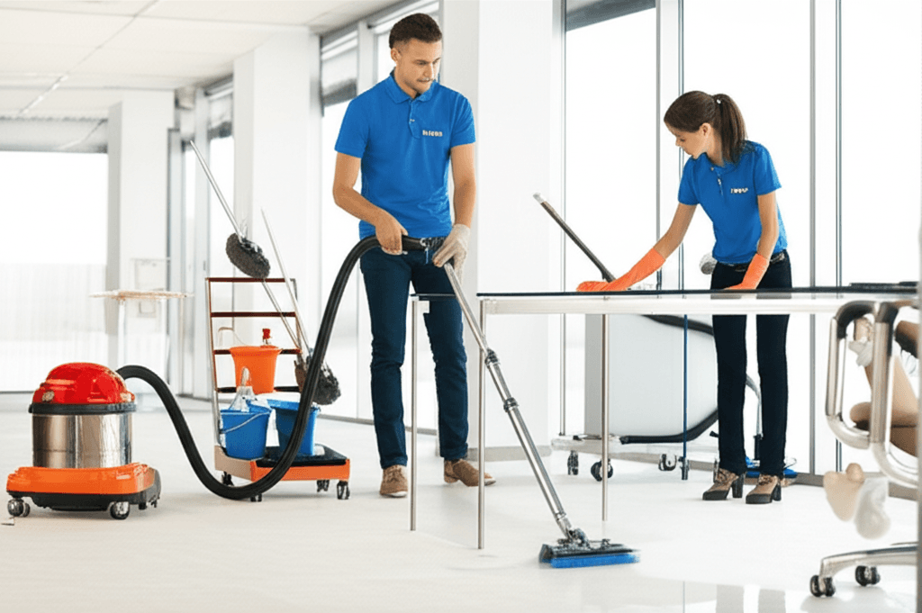 Professional cleaning team in action